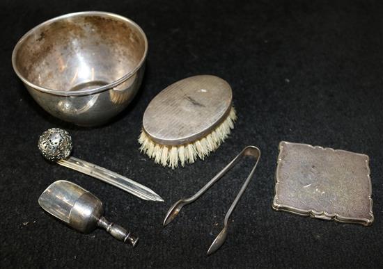 Silver compact, bowl etc.